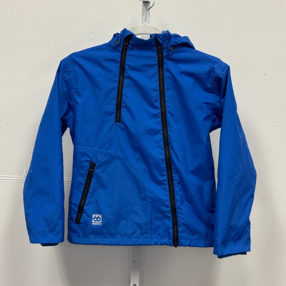 66 North Ran Two Zip Jacket Boys 10YR 140CM Blue Hooded Windbreaker Coat